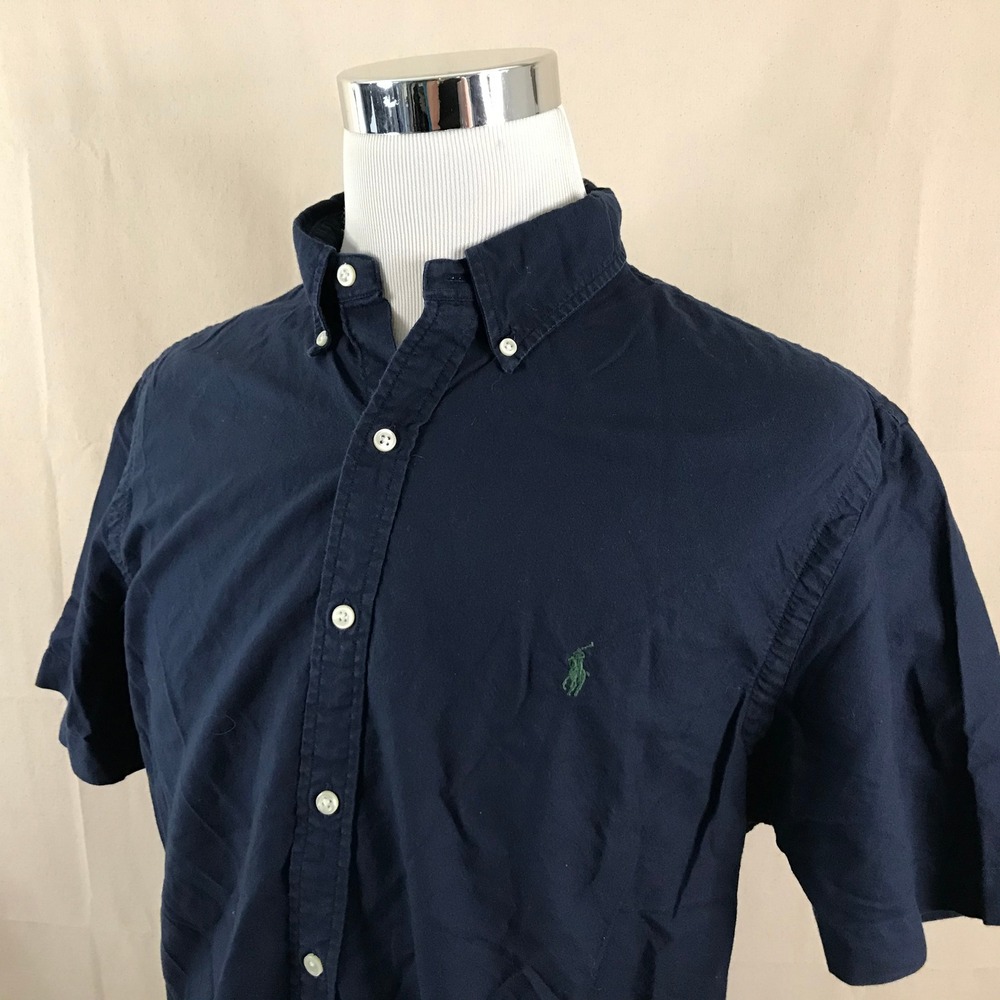 Polo Ralph Lauren XL Slim Fit Oxford Shirt Navy Blue Button Down Short Sleeve